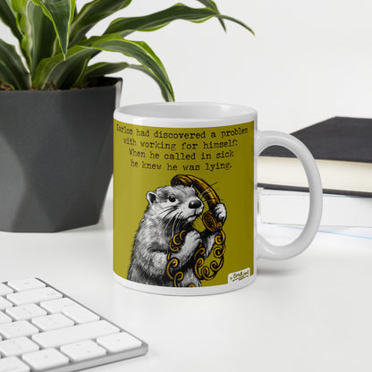 Custom name otter mug, Working From Home, made with the name Karlos in place of Steve