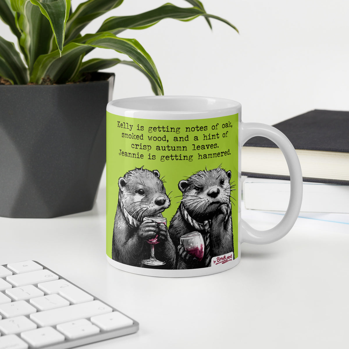 Custom name otter mug, Hammered, made with the names Kelly and Jeannie in place of Steve